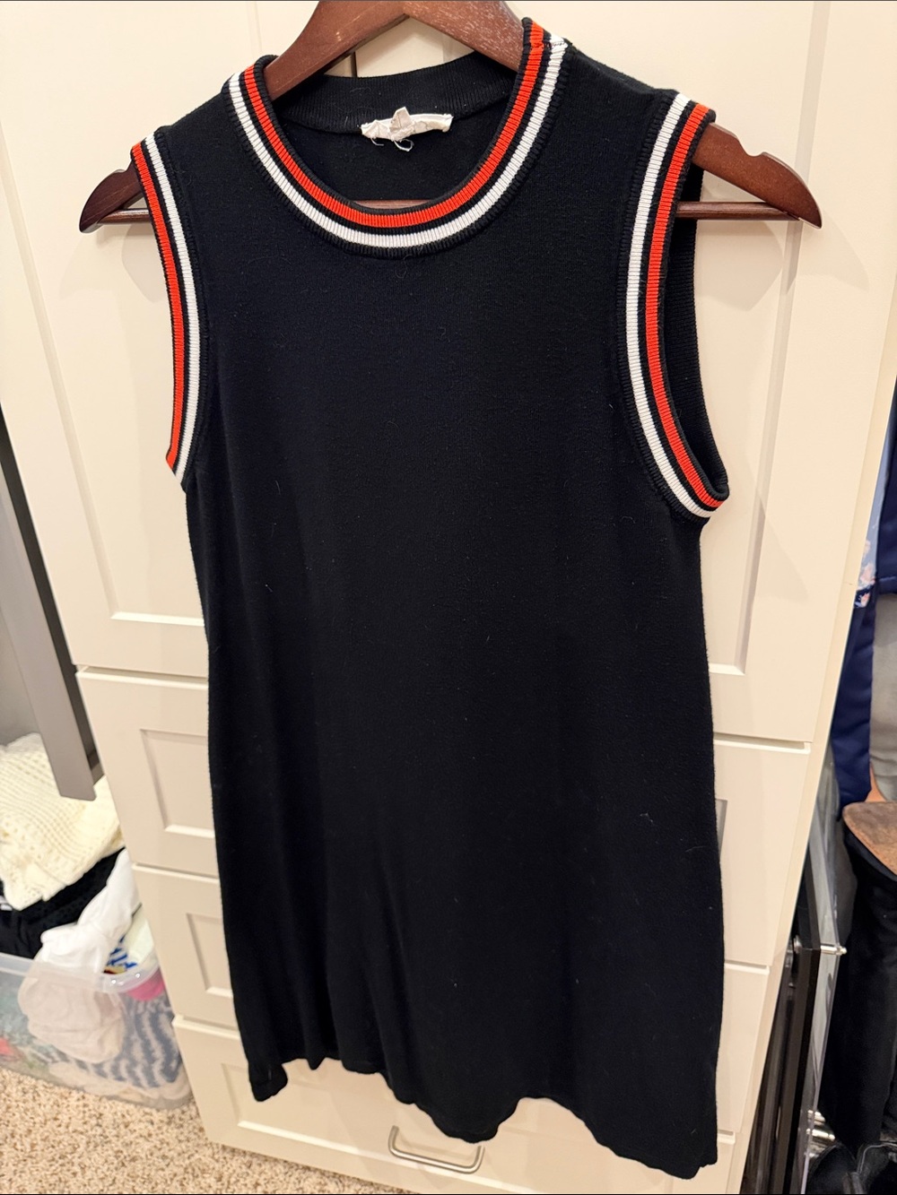 THML Sleeveless Black Knit Dress with Red & White Trim